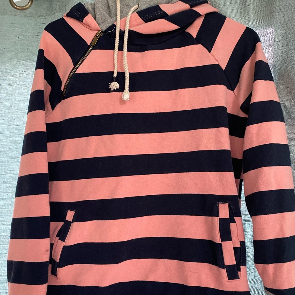 Ampersand Ave & Double Hoodie Pink Striped Medium